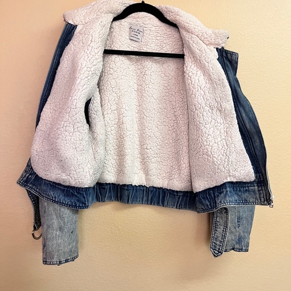 WOMENS SHERPA LINED DENIM / JEAN CROP JACKET - Picture 6 of 11